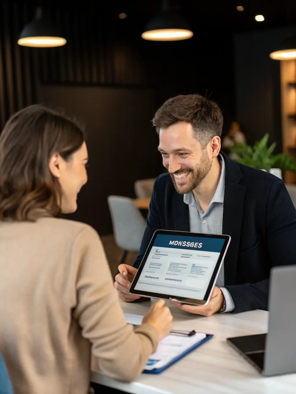 An image of a family with an insurance agent discussing coverage options, with policy documents in hand, representing insurance solutions.
