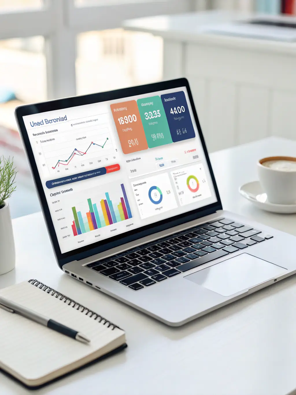 A laptop displaying growth charts and investment portfolios, symbolizing strategic investment planning and wealth accumulation.
